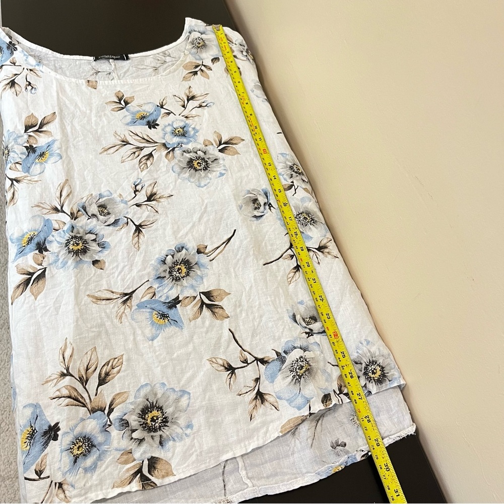 Lungo L’Arno Floral Linen Roll Tab Sleeves Top - Size 1X - Picture 10 of 12